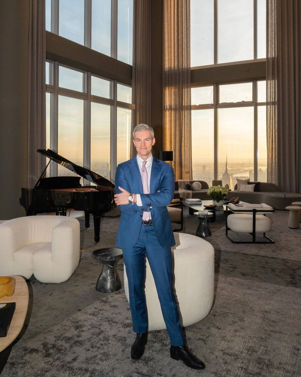 Ryan Serhant shows off the penthouse at Central Park Tower for a story in Architectural Digest. Photo: @ryanserhant/Instagram Ryan Serhant shows off the penthouse at Central Park Tower for a story in Architectural Digest. Photo: @ryanserhant/Instagram