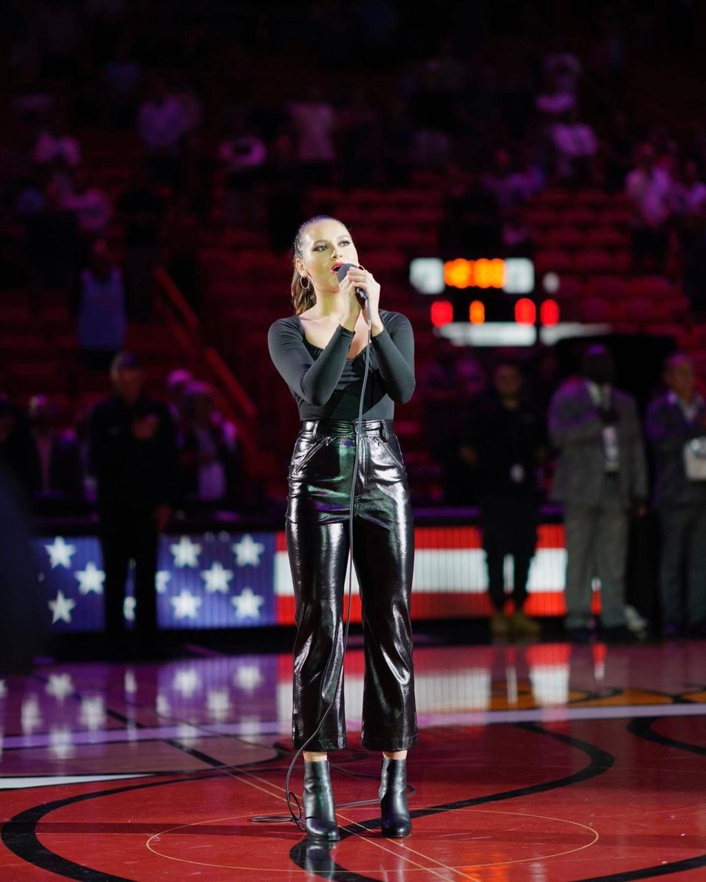 Natasha Rodriguez takes the floor in front of a crowd at a Miami Heat basketball game last October. Photo: @thenatasharodriguez/Instagram