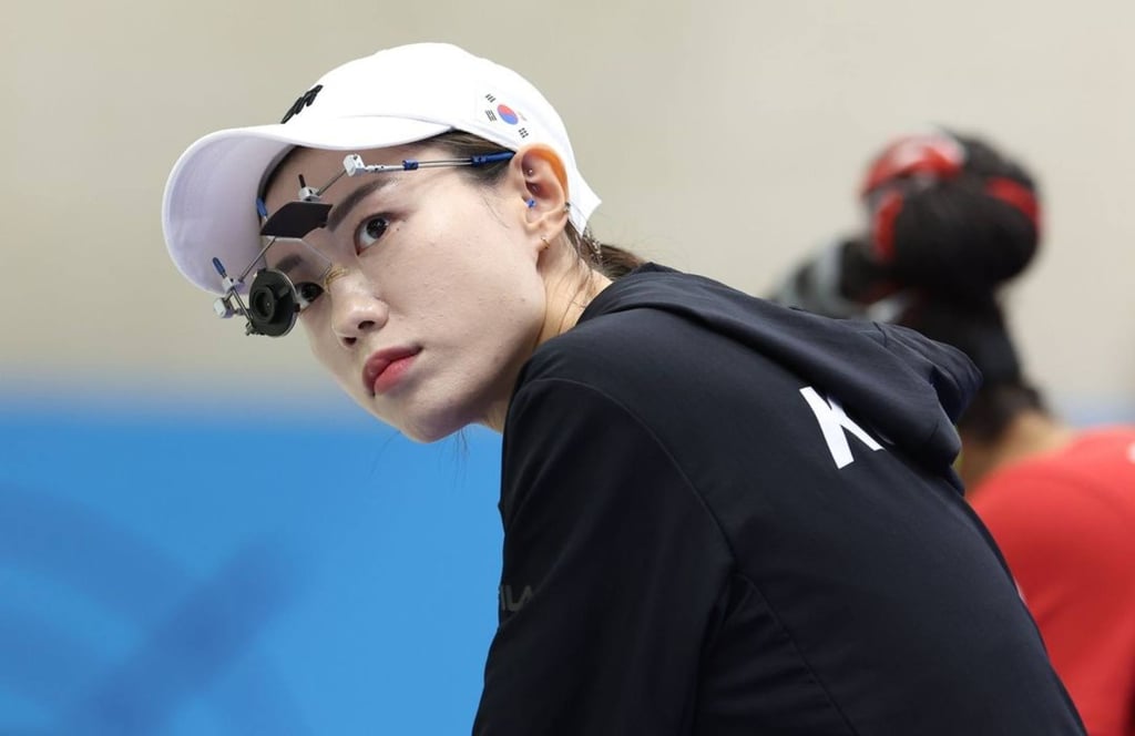 Kim Ye-ji takes a break during the 10-metre air pistol event at the 2024 Paris Olympics. Photo: Instagram
