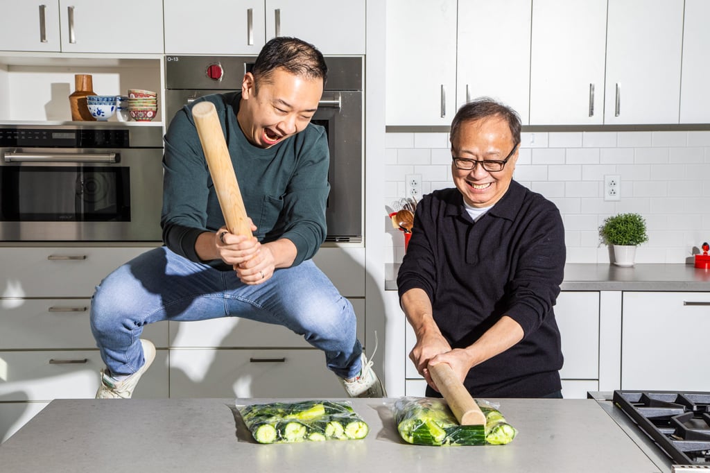 Pang (right) with his son and co-author Jeffrey. Pang says food was the “lingua franca” through which he and his parents could communicate without arguing. Photo: Kevin White