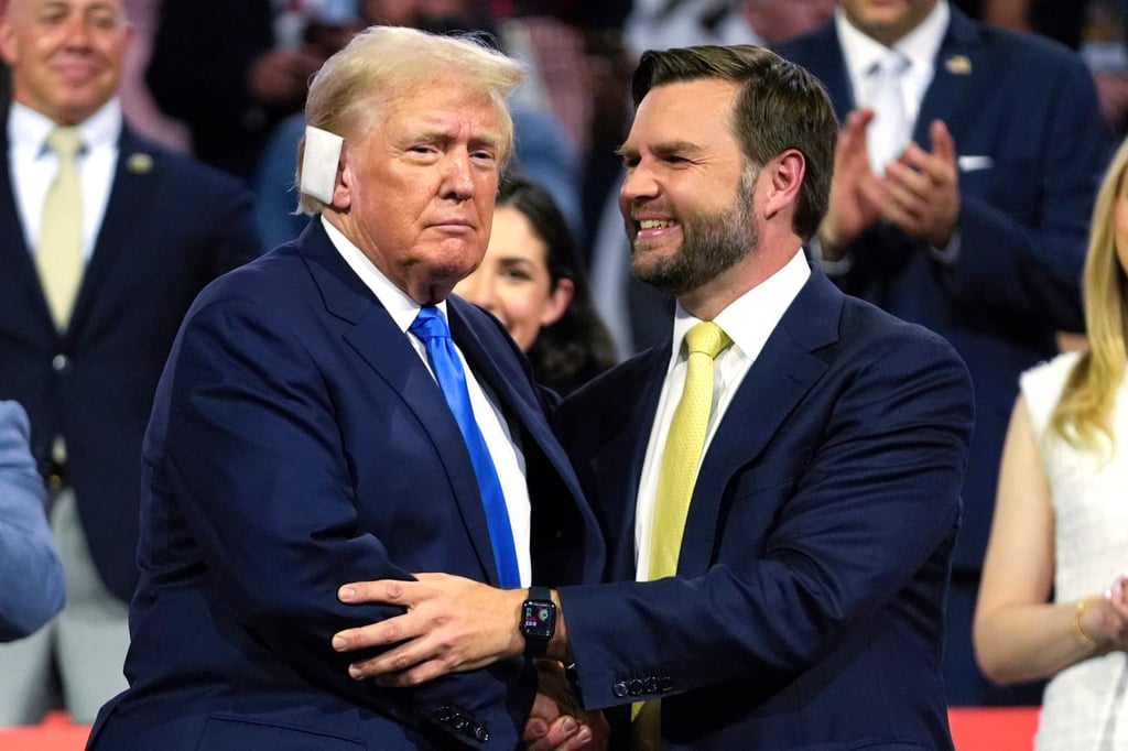 Republican presidential nominee Donald Trump and his vice-presidential running mate, US Senator J.D. Vance of Ohio, at the Republican National Convention in Milwaukee, Wisconsin, on July 16. Photo: AP