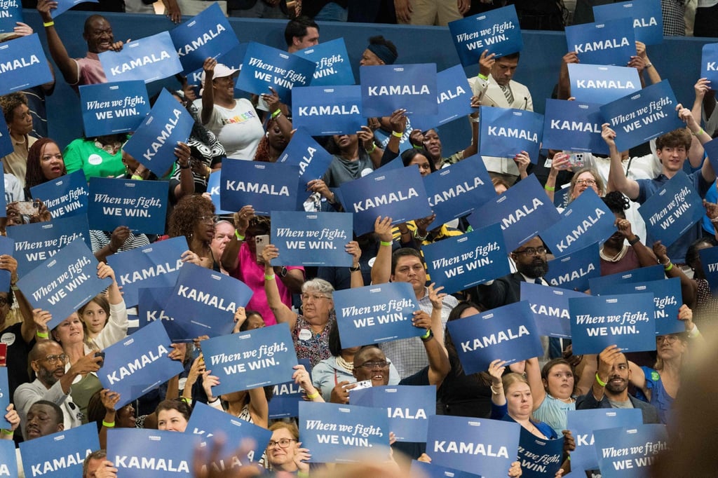 Supporters cheer for US Vice-President Kamala Harris at a campaign event in Atlanta, Georgia, on Tuesday. Photo: AFP
