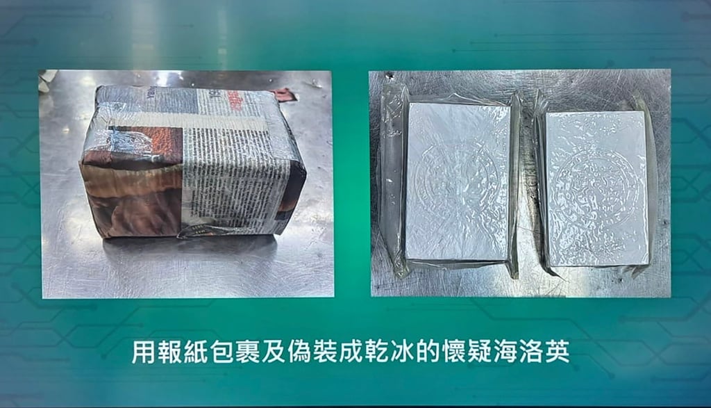 Heroin seized by authorities had a market value of HK$5.8 million. Photo: Handout Heroin seized by authorities had a market value of HK$5.8 million. Photo: Handout
