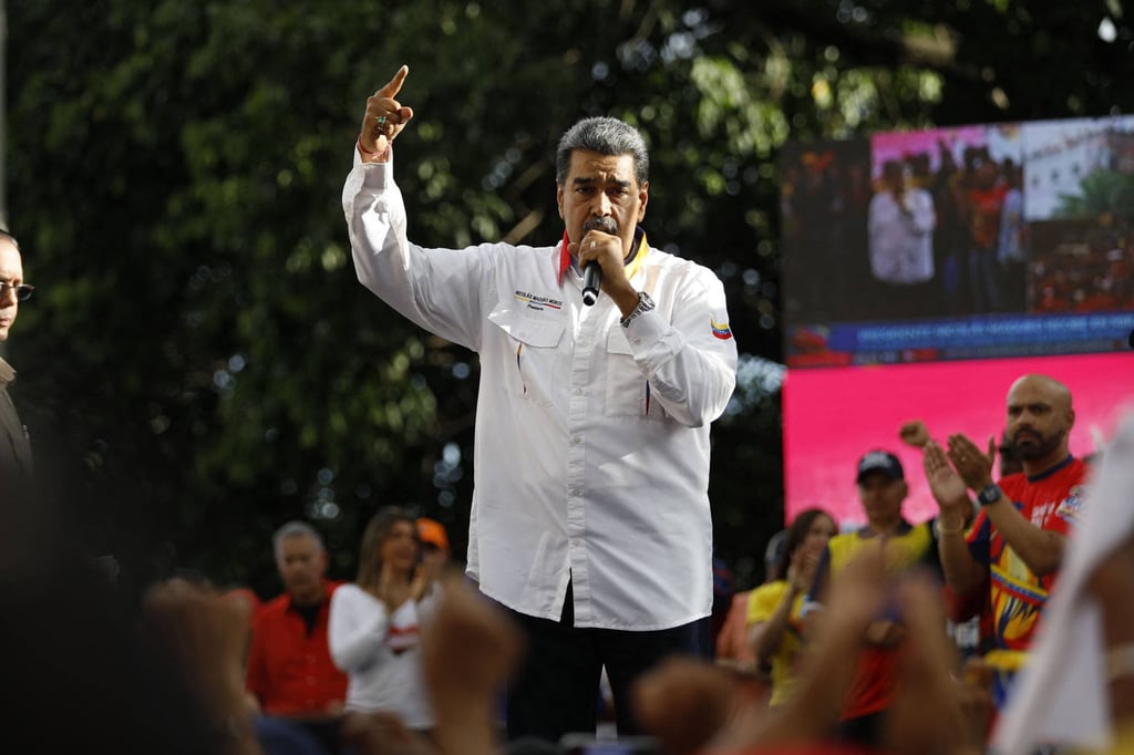 Venezuelan President Nicolas Maduro speaks to supporters during a rally in Caracas on Saturday. Photo: AFP