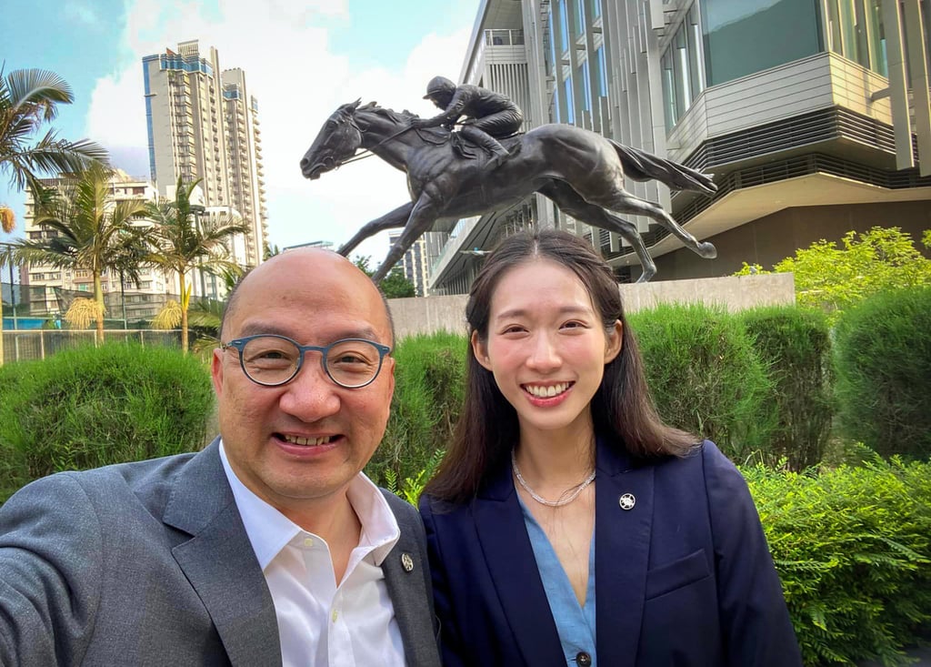 Raymond Tam (left), of the Hong Kong Jockey Club, says Olympic champion Vivian Kong will assume the position of assistant external affairs manager from Sunday. Photo: Facebook/ Raymond Tam