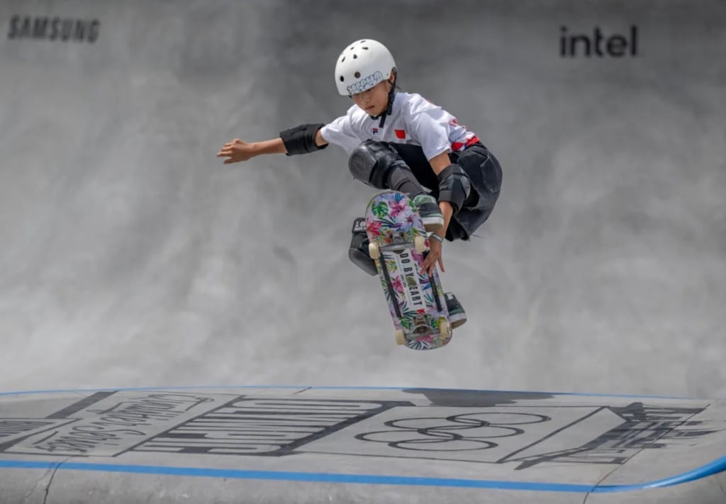 Skateboarder Zheng Haohao, 11, will be making her Olympic debut in Paris. Photo: Weixin