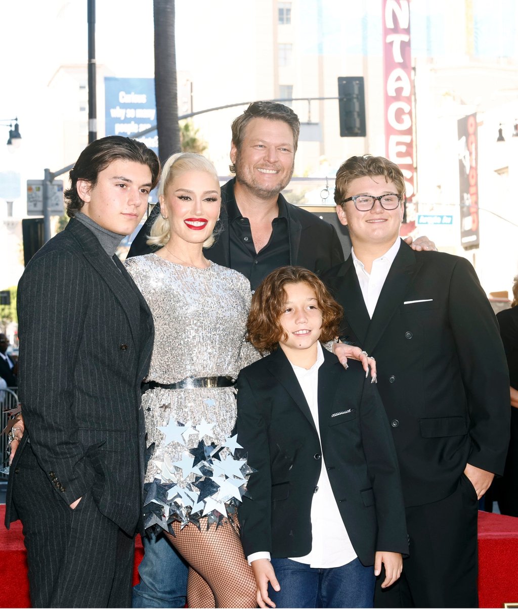 Kingston Rossdale, Gwen Stefani, Blake Shelton, Apollo Rossdale and Zuma Rossdale attend the Hollywood Walk of Fame Star Ceremony to honour Stefani in October 2023. Photo: Getty Images Kingston Rossdale, Gwen Stefani, Blake Shelton, Apollo Rossdale and Zuma Rossdale attend the Hollywood Walk of Fame Star Ceremony to honour Stefani in October 2023. Photo: Getty Images