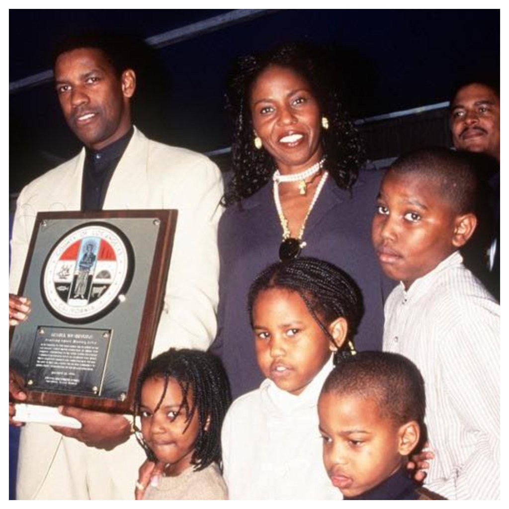 Denzel and Pauletta Washington with their four children: Olivia, Katia, Malcolm and John David. Photo: @afrocentricfilmscollabor/Instagram Denzel and Pauletta Washington with their four children: Olivia, Katia, Malcolm and John David. Photo: @afrocentricfilmscollabor/Instagram