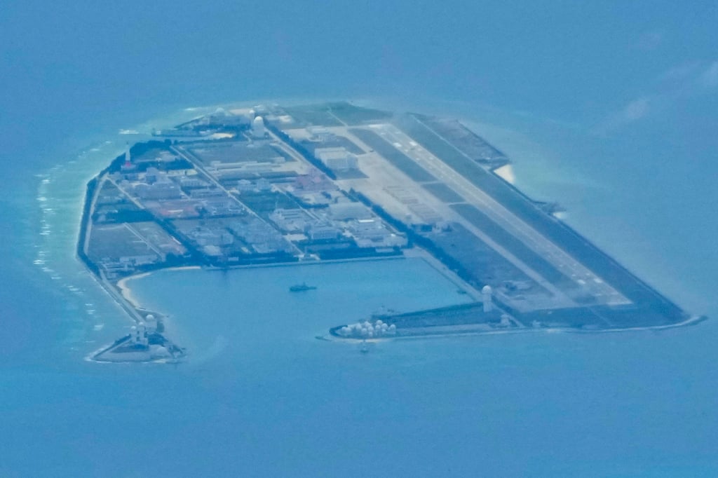 Chinese structures and buildings at the man-made island on Mischief Reef. Photo: AP
