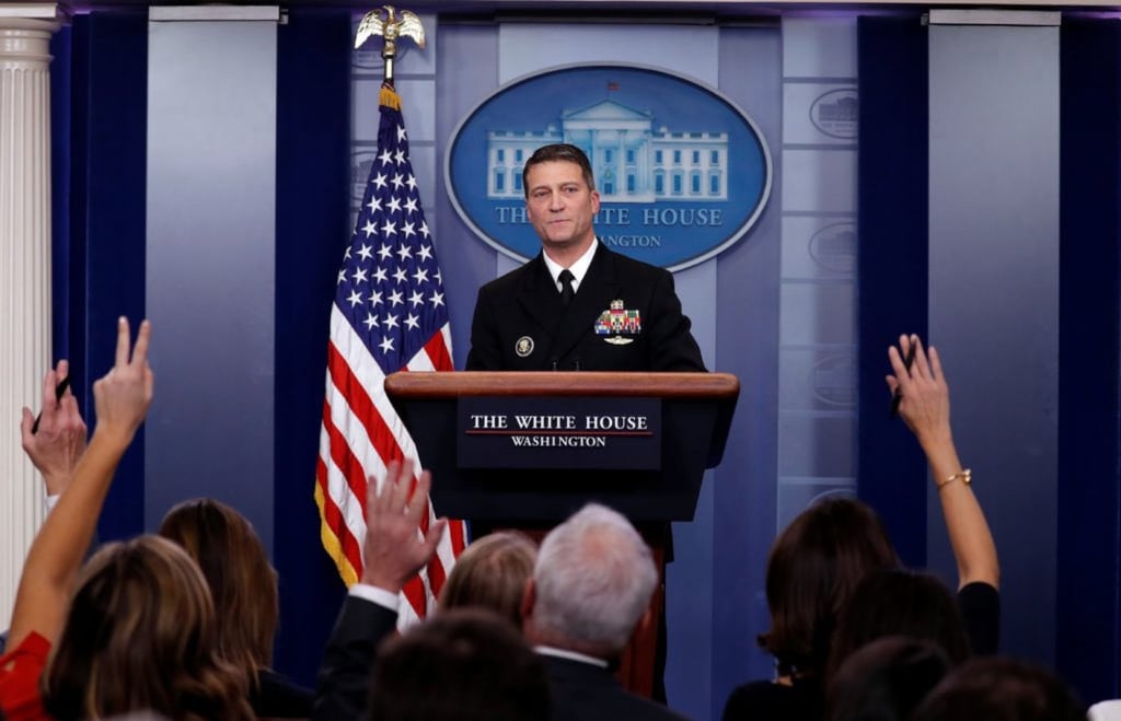 Ronny Jackson, former personal physician to ex US president Donald Trump, takes questions from the media at a White House press briefing in 2018. Photo: @RonnyJacksonTX/X