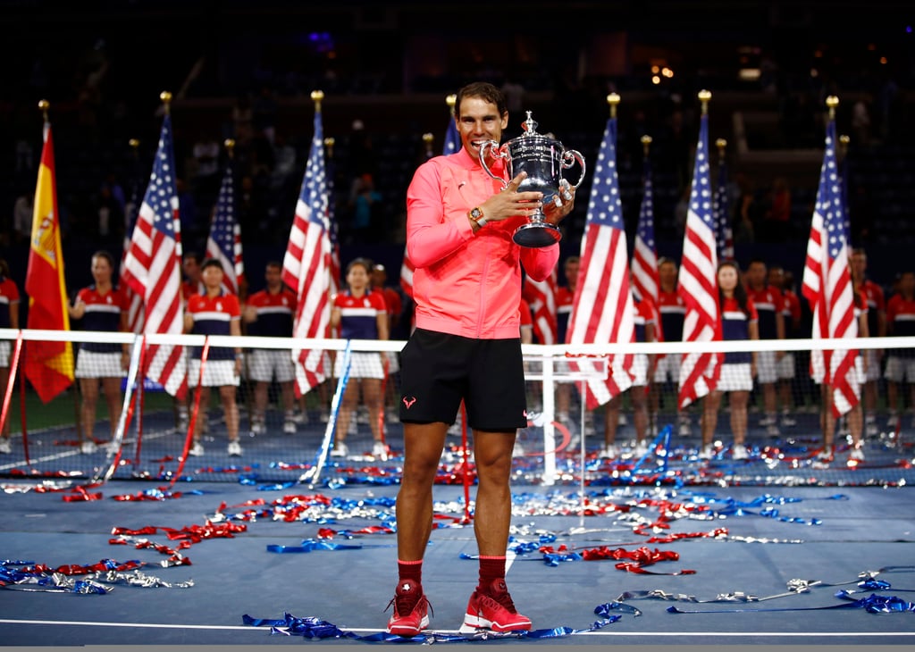 Rafael Nadal, a four time US Open winner, with the trophy here at Flushing Meadows in 2017. Photo: AP