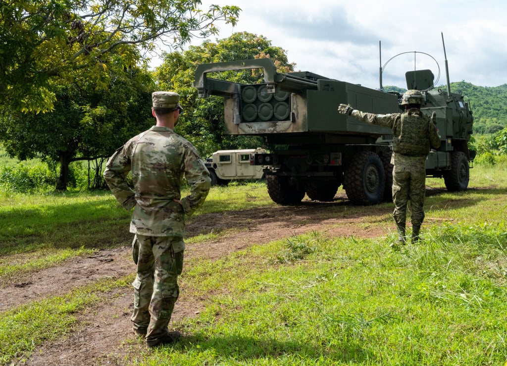 Filipino soldiers prepare the HIMARs before the live fire drill. The drill was part of Salaknib, an annual bilateral exercise led by the Philippine army and the US Army Pacific. Photo: Jeoffrey Maitem