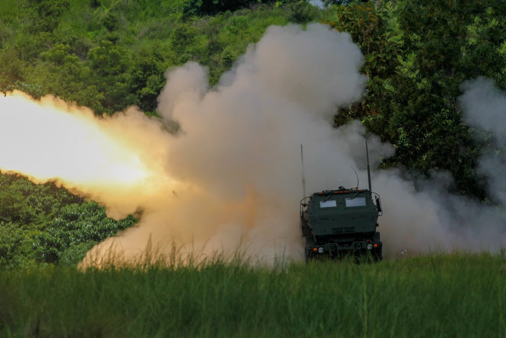 An M142 High Mobility Artillery Rocket System (HIMARS) rocket is fired during a live fire drill between longtime allies the Philippines and the United States, inside Philippine military’s training facility in Laur, Nueva Ecija, Central Luzon. Photo: Jeoffrey Maitem