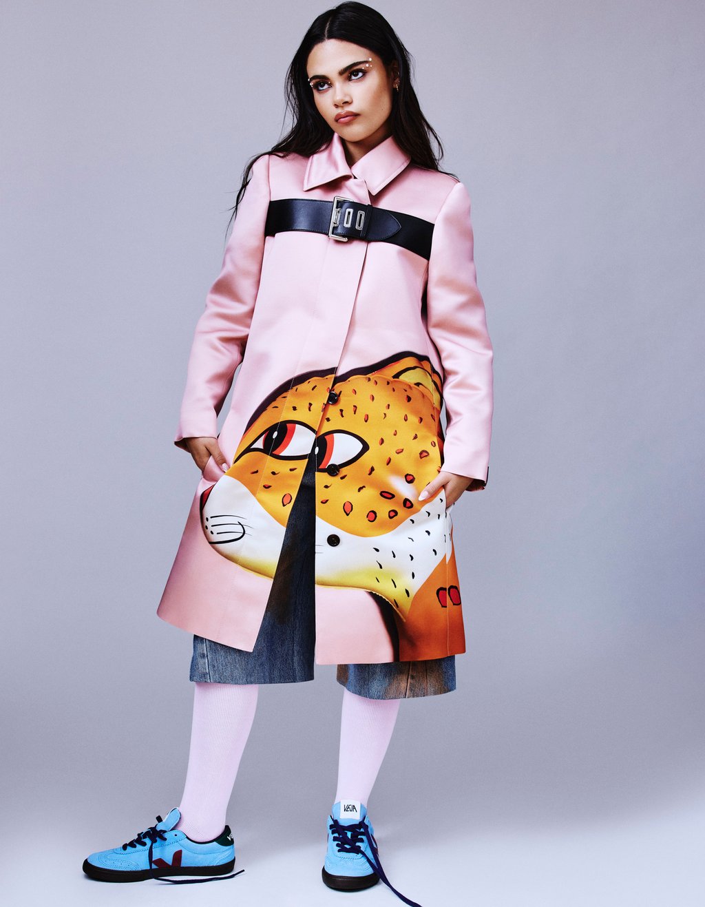 Ariana Greenblatt photographed for Style by Royal Gilbert. Louis Vuitton: coat; Re-Pull: shorts; We Love Colours: socks; Veja: shoes