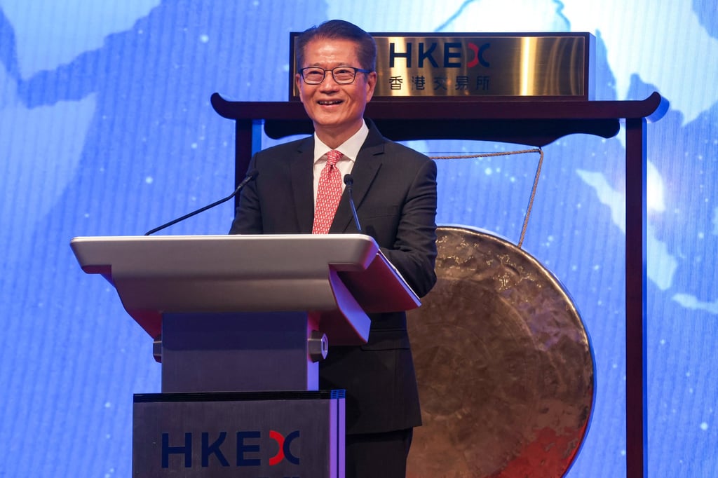 Financial Secretary Paul Chan at a company listing ceremony at HKEX earlier this month. Photo: Jonathan Wong