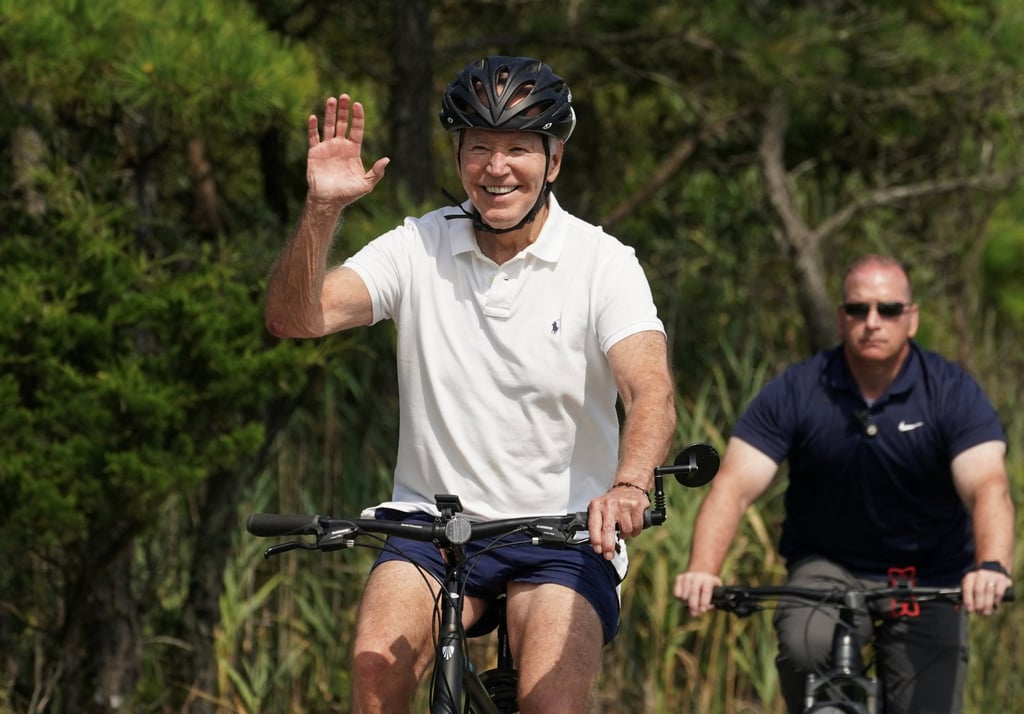 Biden goes for a bike ride at Gordons Pond State Park in Reboboth Beach, Delaware on Sunday. Photo: Reuters