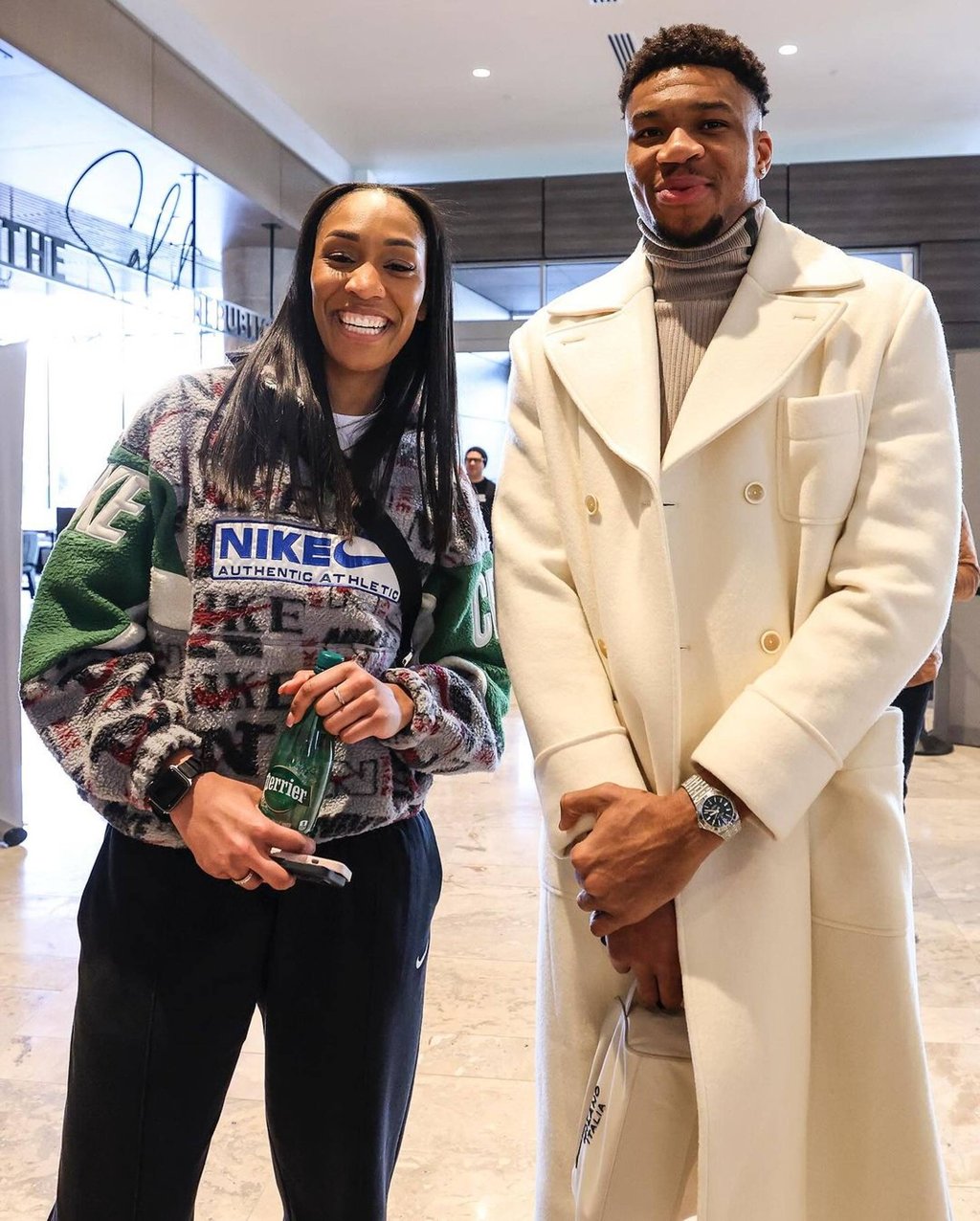 Giannis Antetokounmpo posing with Women’s NBA star A’ja Wilson. Photo: @ giannis_an34/Instagram