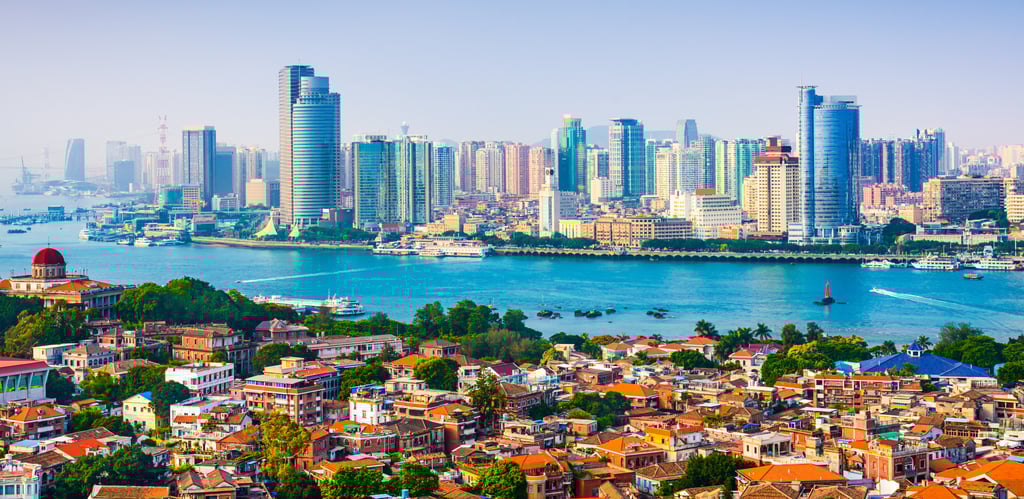 Xiamen’s city skyline from Gulangyu Island. Photo: Shutterstock Images