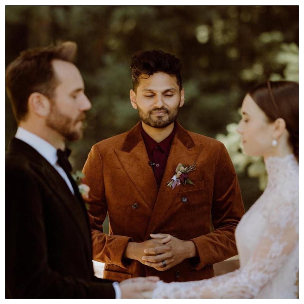 Jay Shetty officiating Lily Collins and Charlie McDowell’s wedding in September 2021. Photo: @jayshetty/Instagram