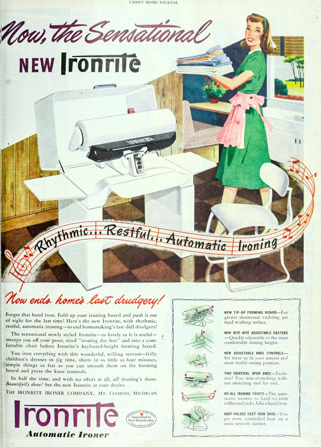 An advertisement for the Ironrite automatic ironer in 1948. Photo: Handout