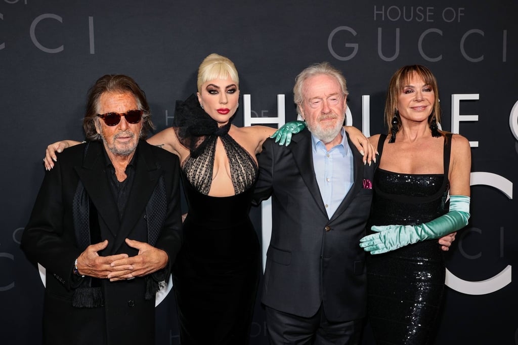 Al Pacino, Lady Gaga, Ridley Scott and Giannina Facio at the House of Gucci’s New York premiere in November 2021. Photo: Getty Images
