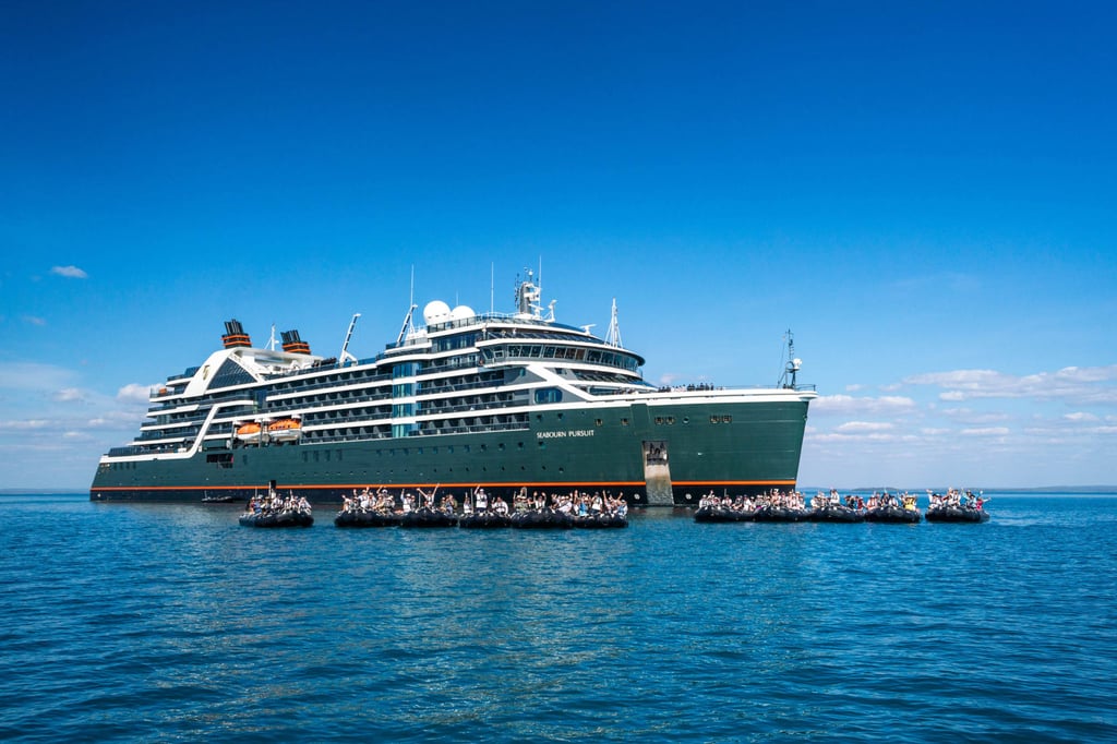 Watching the official christening of the Seabourn Pursuit off Jar Island in Vansittart Bay, on its maiden voyage. Photo: Seabourn