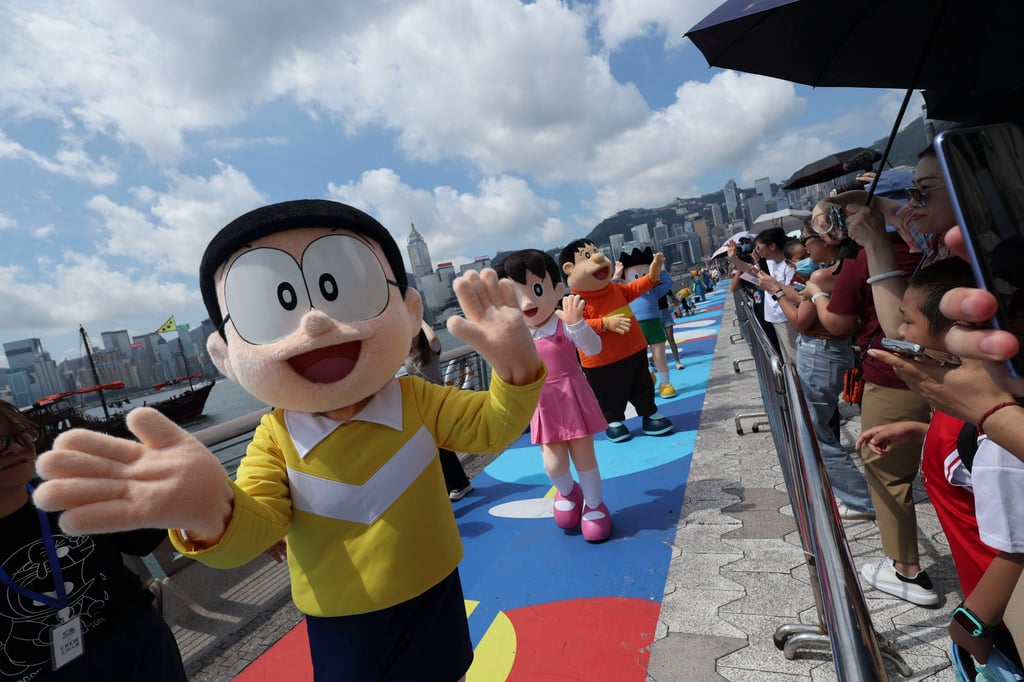 Nobita Nobi greets fans with other characters on the last day of the Doraemon event at K11 MUSEA, Tsim Sha Tsui. Photo: Dickson Lee Nobita Nobi greets fans with other characters on the last day of the Doraemon event at K11 MUSEA, Tsim Sha Tsui. Photo: Dickson Lee