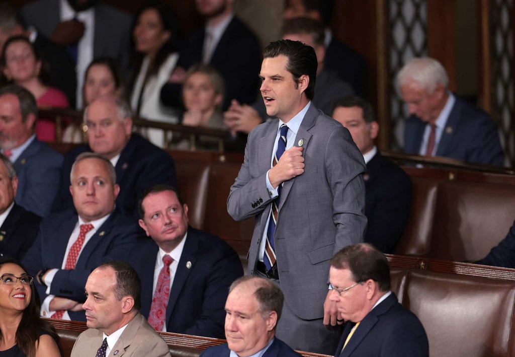 Representative Matt Gaetz promoted the patently false idea that Donald Trump had the 2020 election “stolen” from him. Photo: Getty Images/AFP Representative Matt Gaetz promoted the patently false idea that Donald Trump had the 2020 election “stolen” from him. Photo: Getty Images/AFP