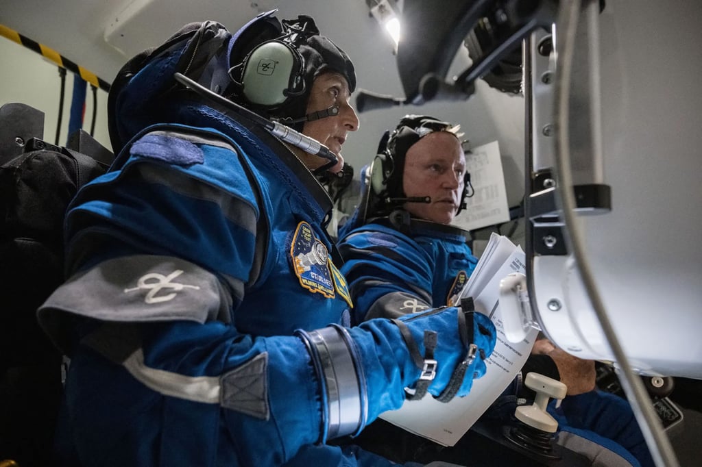 Nasa astronauts Barry Wilmore and Sunita Williams during Suited EMER SIM Operations in the Boeing Starliner spacecraft simulator at Nasa’s Johnson Space Center in November 2022. Photo: TNS/Nasa