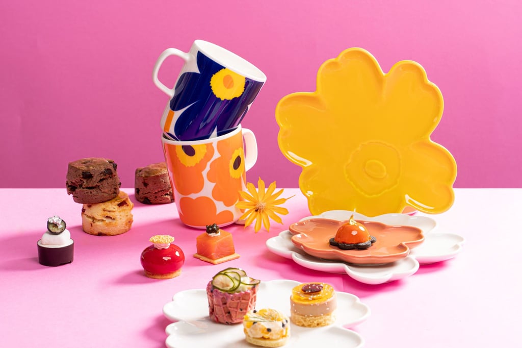 The Murray makes liberal use of Finnish design house Marimekko’s iconic Unikko print throughout its new afternoon tea set. Photo: Handout
