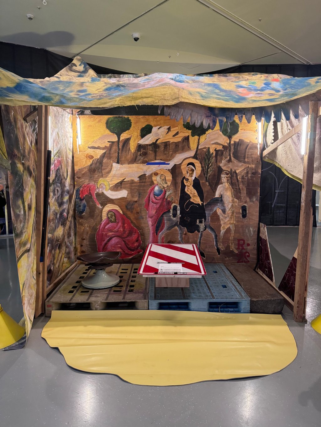 Looking for a Reason (2024) by Zhou Yilun. This is one of a number of wooden structures adorned with biblical murals. Photo: Cheung Hok-hang