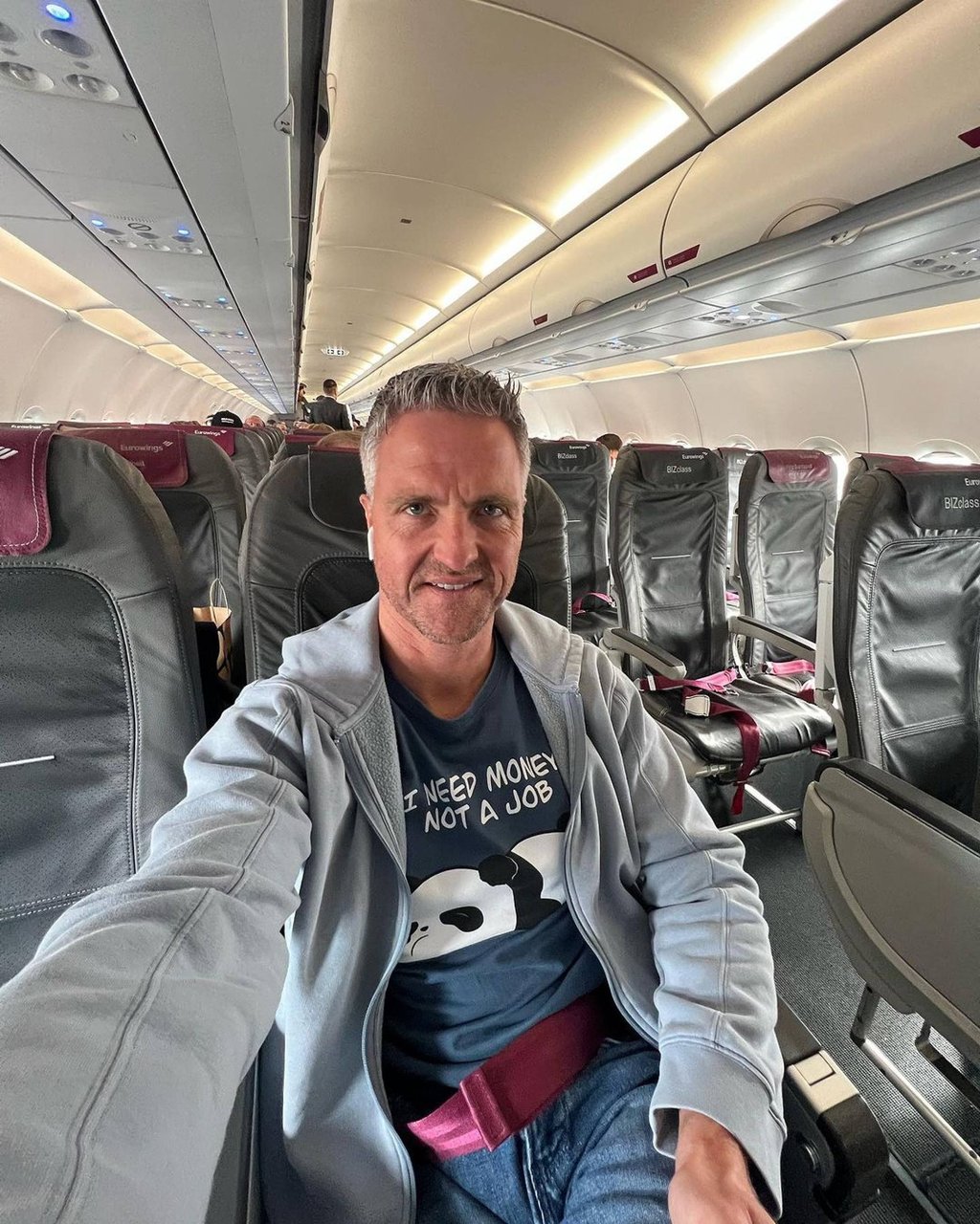 Ralf Schumacher takes a selfie on an empty Eurowings flight in March. Photo: @ralfschumacher_rsc/Instagram Ralf Schumacher takes a selfie on an empty Eurowings flight in March. Photo: @ralfschumacher_rsc/Instagram