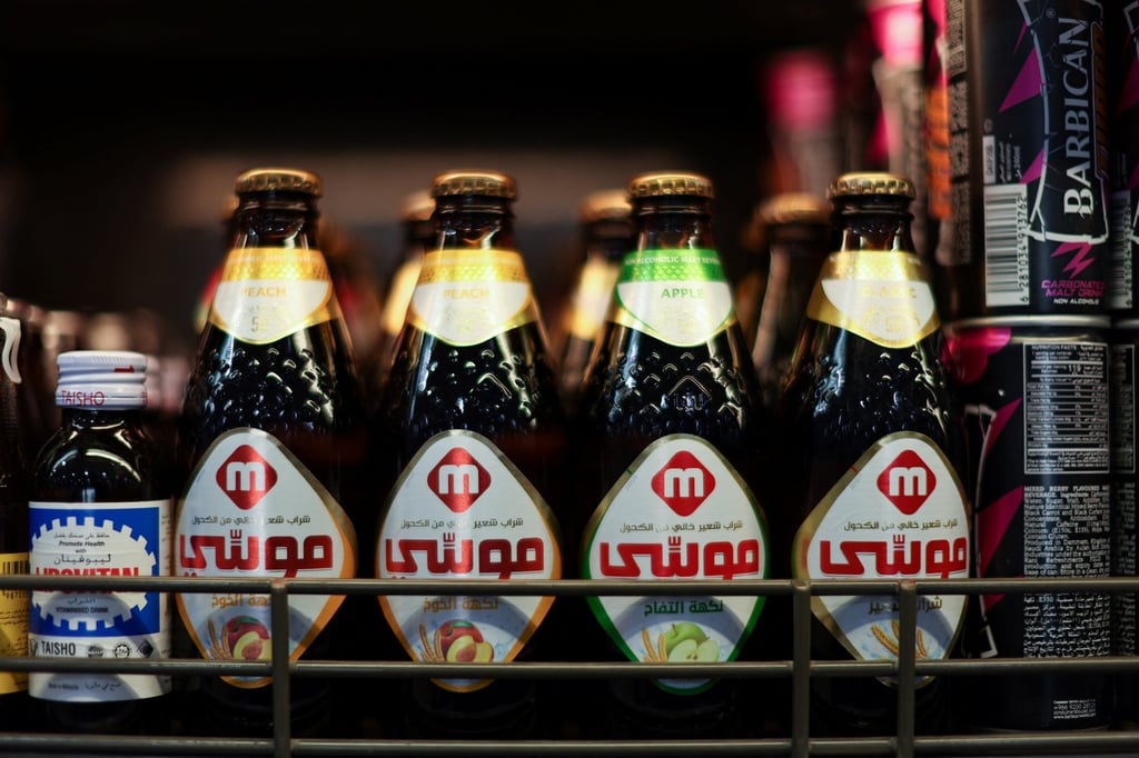 Bottles of Moussy non-alcoholic beer are displayed at a supermarket in Manama, Bahrain. Photo: Reuters Bottles of Moussy non-alcoholic beer are displayed at a supermarket in Manama, Bahrain. Photo: Reuters