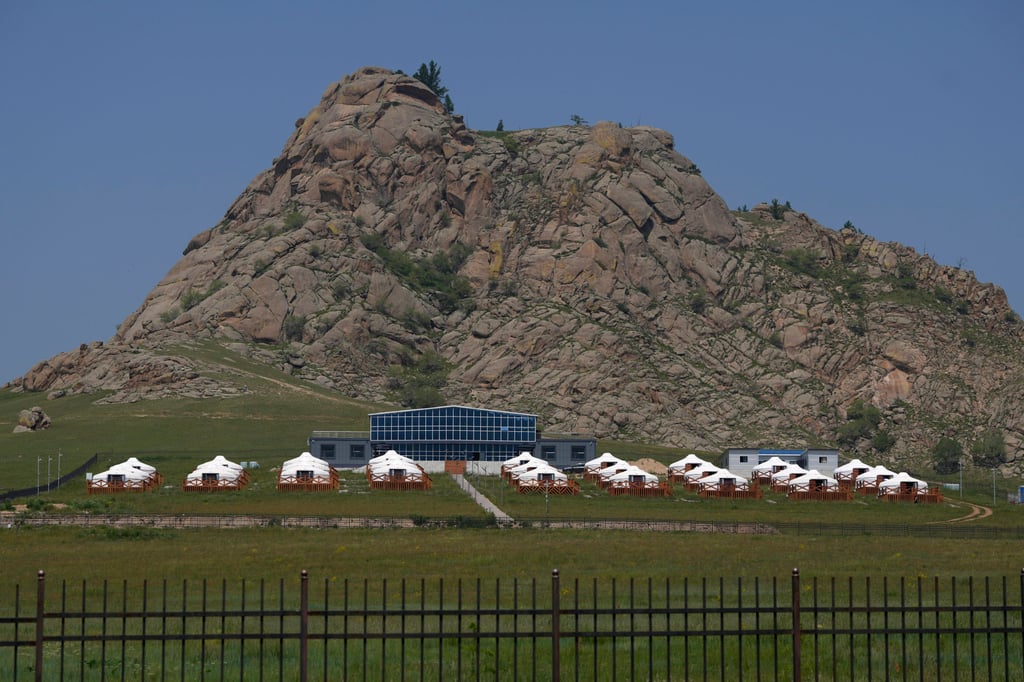 Gers for tourists at the base of a rock outcrop in Terelj National Park, outside Ulaanbaatar, Mongolia. Photo: AP