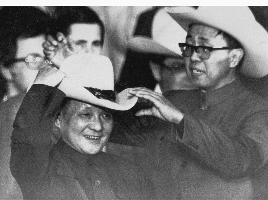 Deng Xiaoping puts on a cowboy hat presented to him at a rodeo near Houston during his 1979 visit to the United States. Photo: Reuters