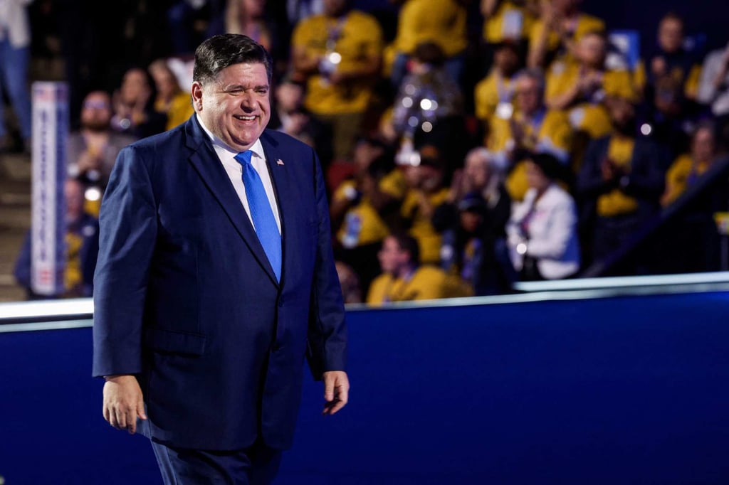 J.B. Pritzker departs the stage after speaking during the second day of the Democratic National Convention at the United Center on August 20, in Chicago, Illinois. Photo: AFP