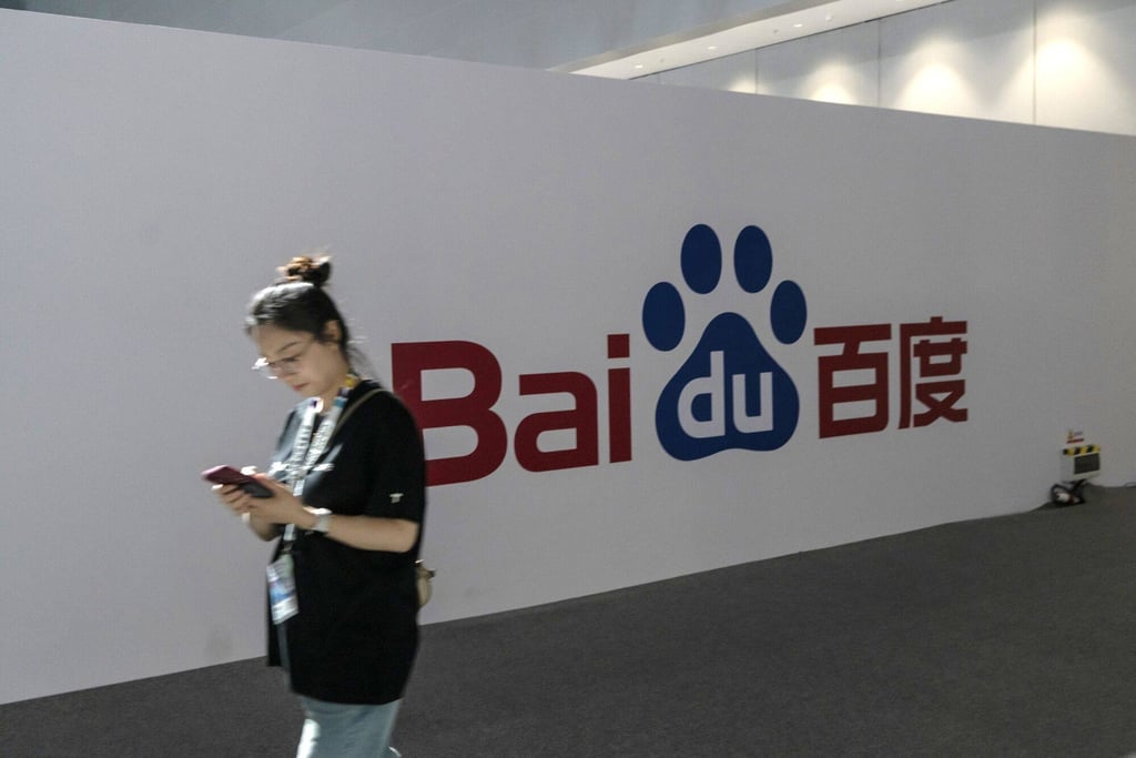 The Baidu logo seen during the company’s Create conference in Shenzhen, China, April 16, 2024. Photo: Bloomberg