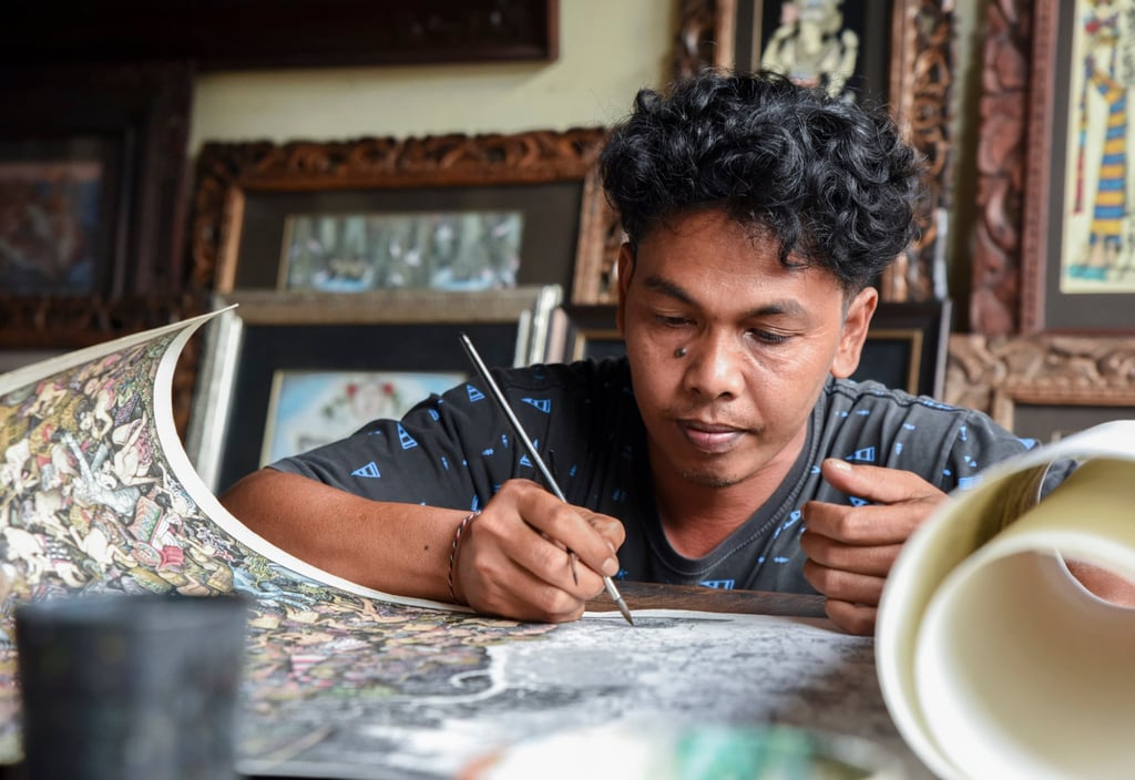 Pak Wayan Gama inside his Keliki art studio. Photo: Ronan O’Connell
