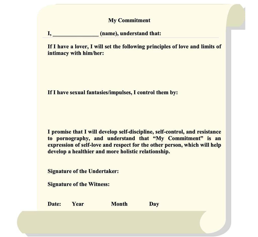 The Education Bureau’s “committment form”, part of the sex education teaching on citizenship, economics and society for schoolchildren. Photo: Handout
