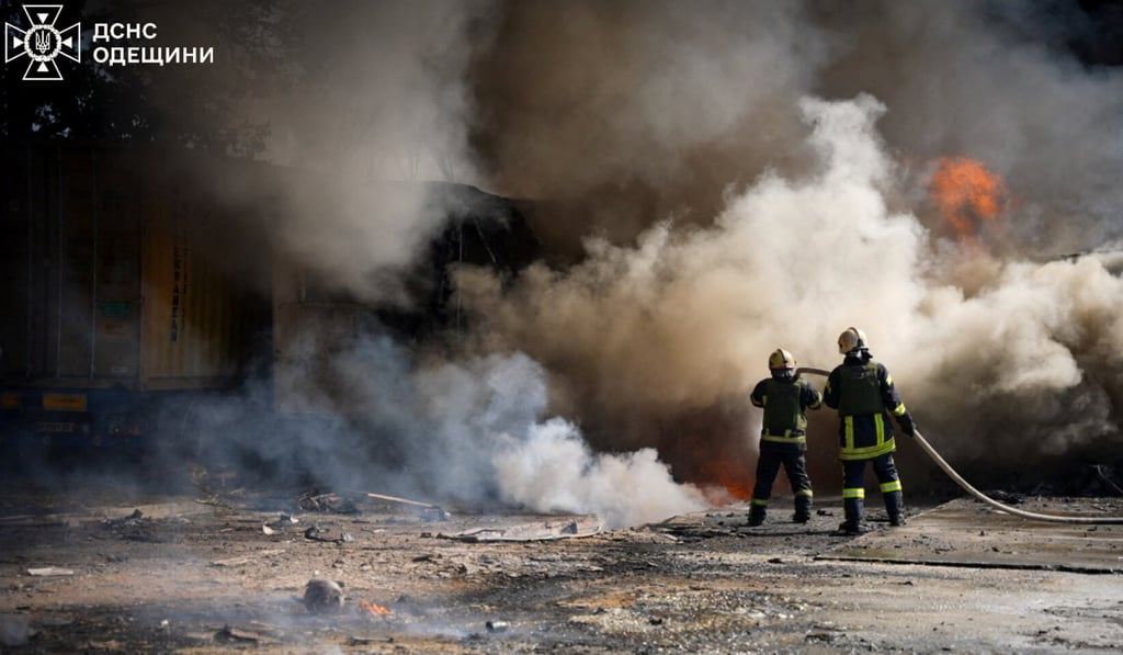 Firefighters work at the site of a Russian missile strike, amid Russia’s attack on Ukraine, in Odesa, Ukraine on August 26. Photo: Press service of the State Emergency Service of Ukraine/Handout