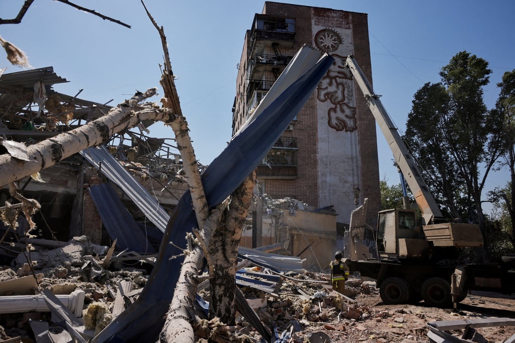 Rubble at the site of the Hotel Sapphire, which was hit by a missile in Kramatorsk, Donetsk region, Ukraine on Sunday. Photo: Reuters