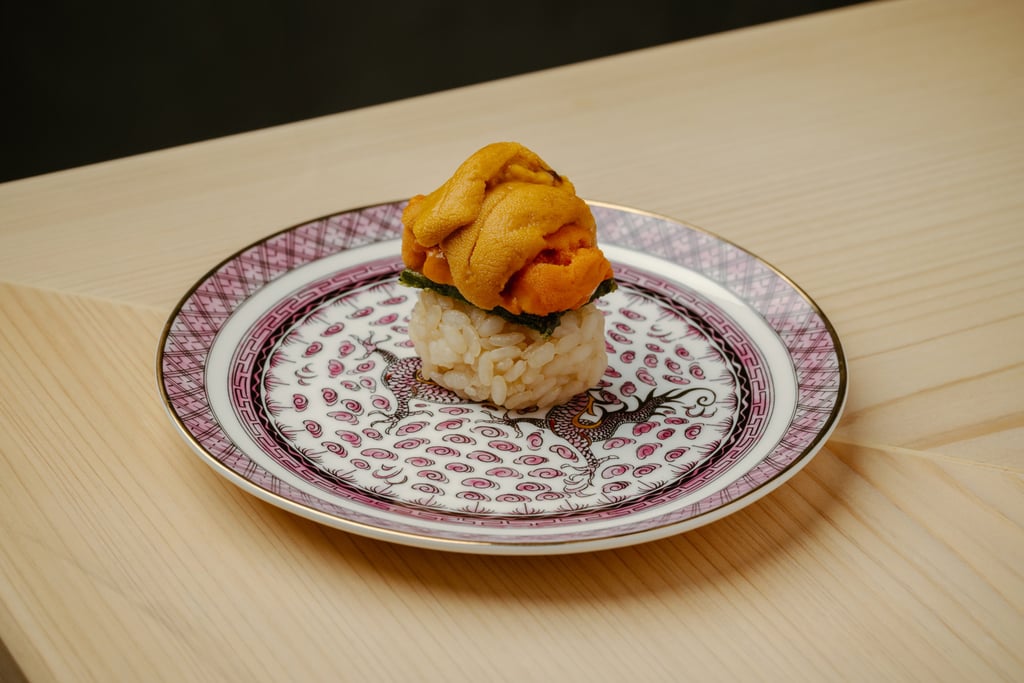 A double sea urchin nigiri at Udatsu Sushi, in Tsim Shui, Hong Kong. Photo: Nicholas Wong/Sixteen Photography