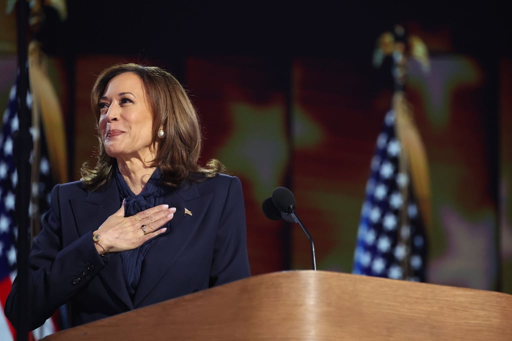US Vice-President Kamala Harris greets delegates during the Democratic National Convention in Chicago. The Harris presidential campaign has quickly embraced Brat and its aesthetic. Photo: TNS US Vice-President Kamala Harris greets delegates during the Democratic National Convention in Chicago. The Harris presidential campaign has quickly embraced Brat and its aesthetic. Photo: TNS