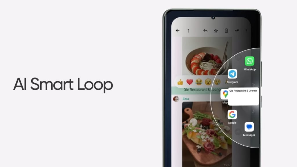 Realme’s AI Smart Loop on its GT 6 recommends other apps to open based on text on the screen. Photo: YouTube / Realme India