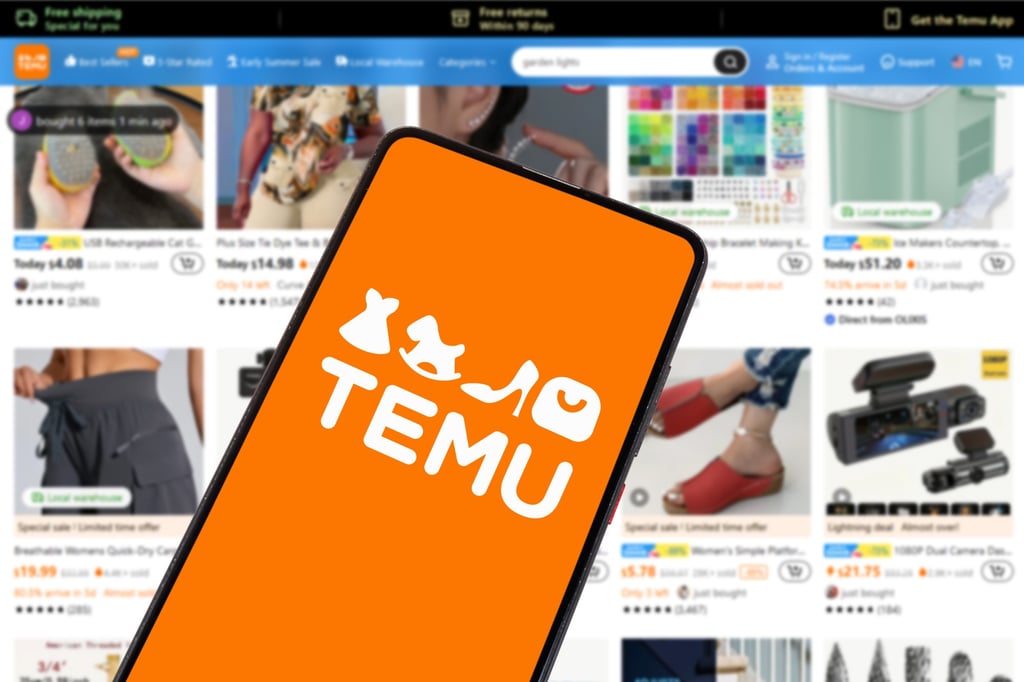 Temu online marketplace e-commerce on a smartphone and computer. Photo: Shutterstock