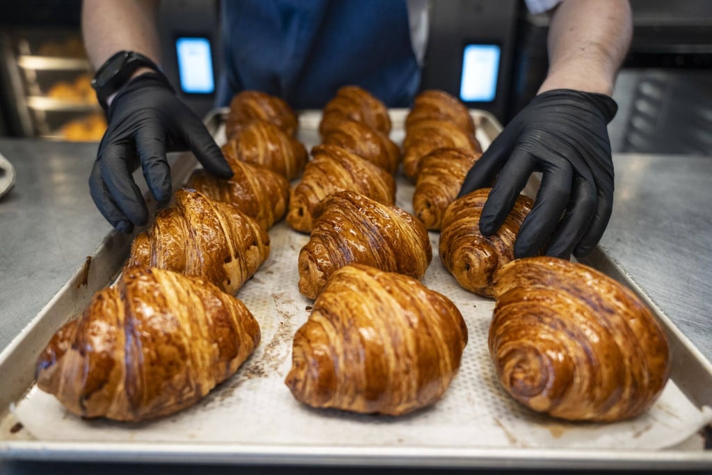 Sourdough croissants fresh from the oven at a Bakehouse bakery in Hong Kong. Variations on the traditional French pastry have been going viral on social media. Photo: Bloomberg