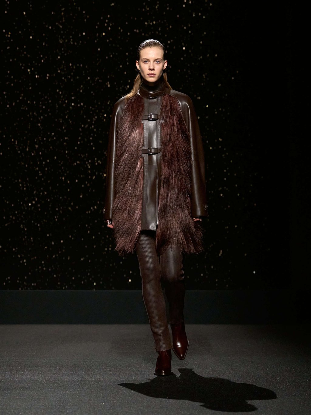 Earthy tones and leather were typical across the Hermès autumn/winter 2024 collection Earthy tones and leather were typical across the Hermès autumn/winter 2024 collection
