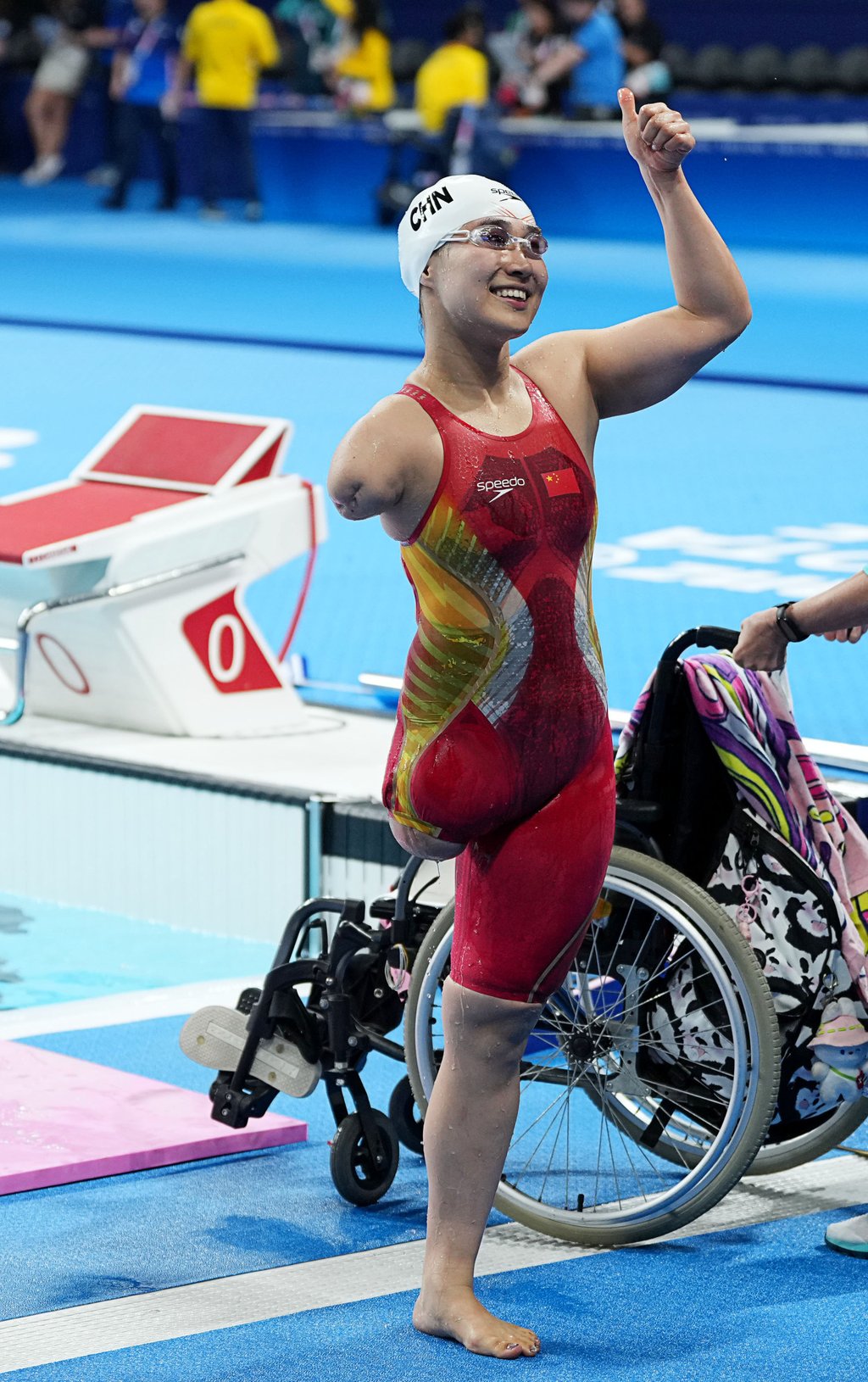 Jiang Yuyan said she was more nervous than in Tokyo, where she also won the 50m freestyle S6. Photo: Xinhua