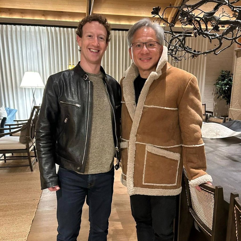 Ready to switch things up? While in Japan, Mark Zuckerberg traded coats with Nvidia CEO Jensen Huang, trying on the tech mogul’s leather jacket for size. Photo: @zuck/Instagram