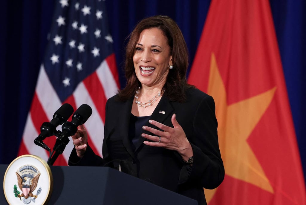 US Vice-President Kamala Harris holds a press conference in Hanoi, Vietnam, amid her first official visit to Asia, on August 26, 2021. Photo: AFP